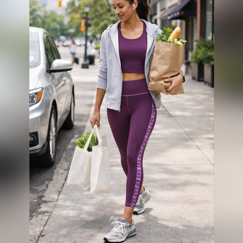 🤩 NWT Gap Factory Purple Leggings with Side Logo Size Medium
